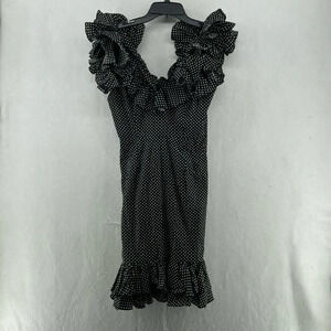 Farrow Dress Women's Sz S Black Polka Dot Ruffle Neck & Hem Off-Shoulder Bodycon